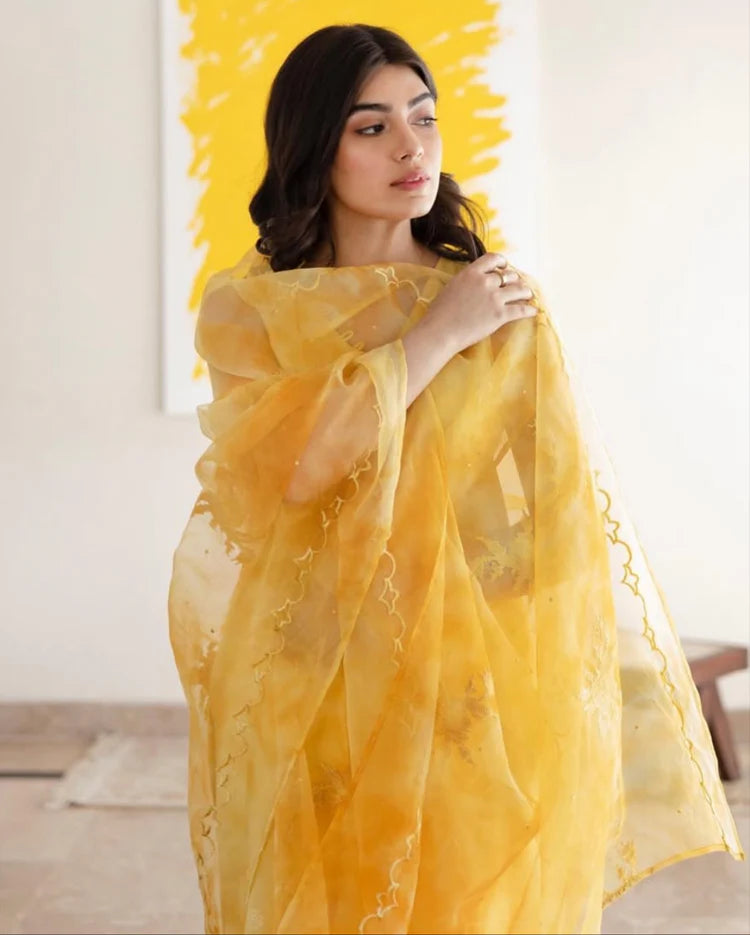 Mellow Yellow Full Sleeve 3-piece Stiched Dress