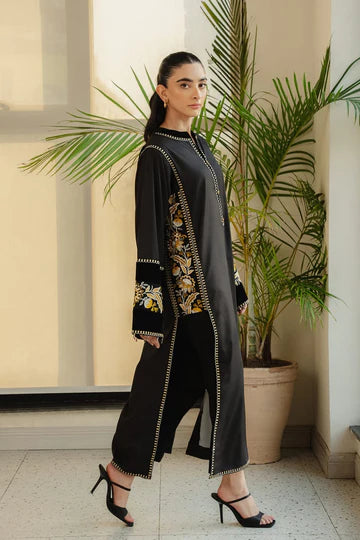 Midnight Flower Embroidery Stiched|3-Piece