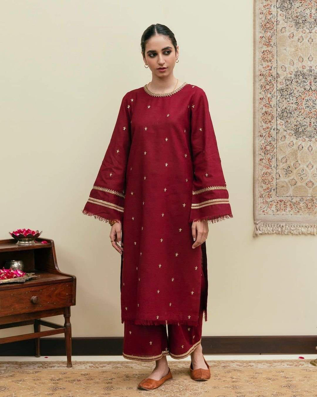 Mehroon Embroidery 2-piece Stitched Dress