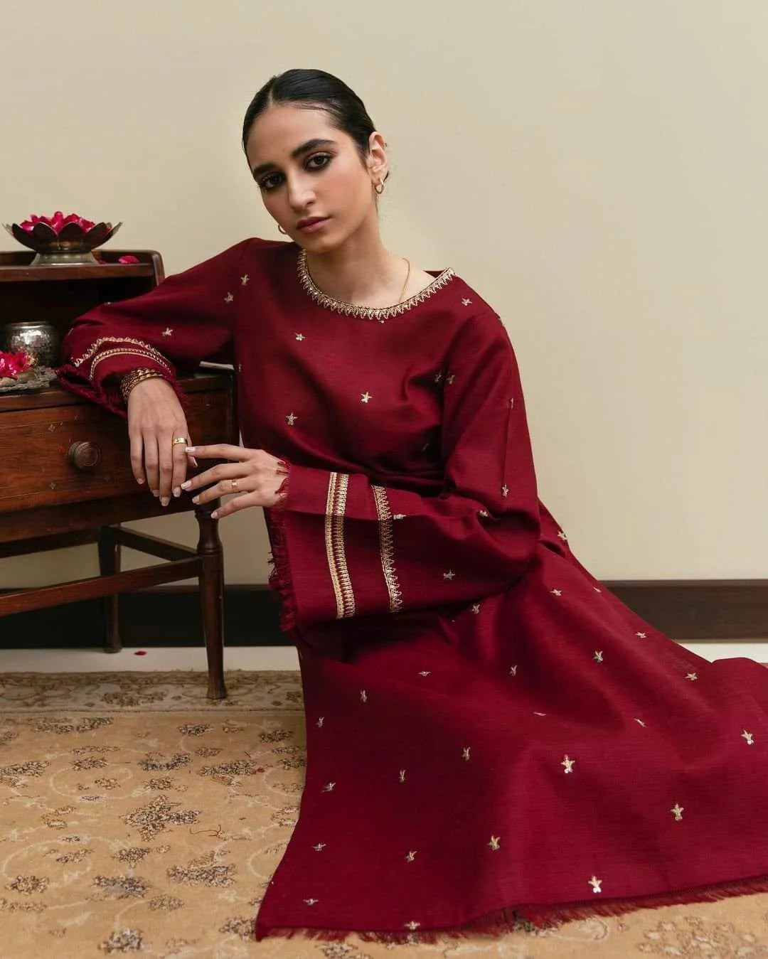 Mehroon Embroidery 2-piece Stitched Dress