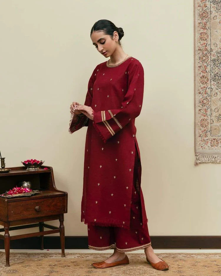 Mehroon Embroidery 2-piece Stitched Dress