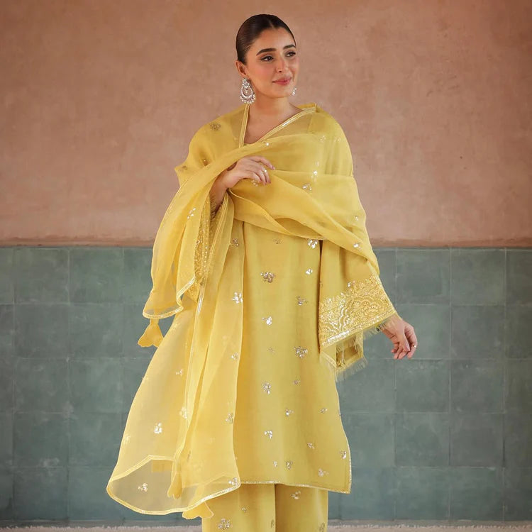 Lemon Yellow Farshi 3-Piece Dress