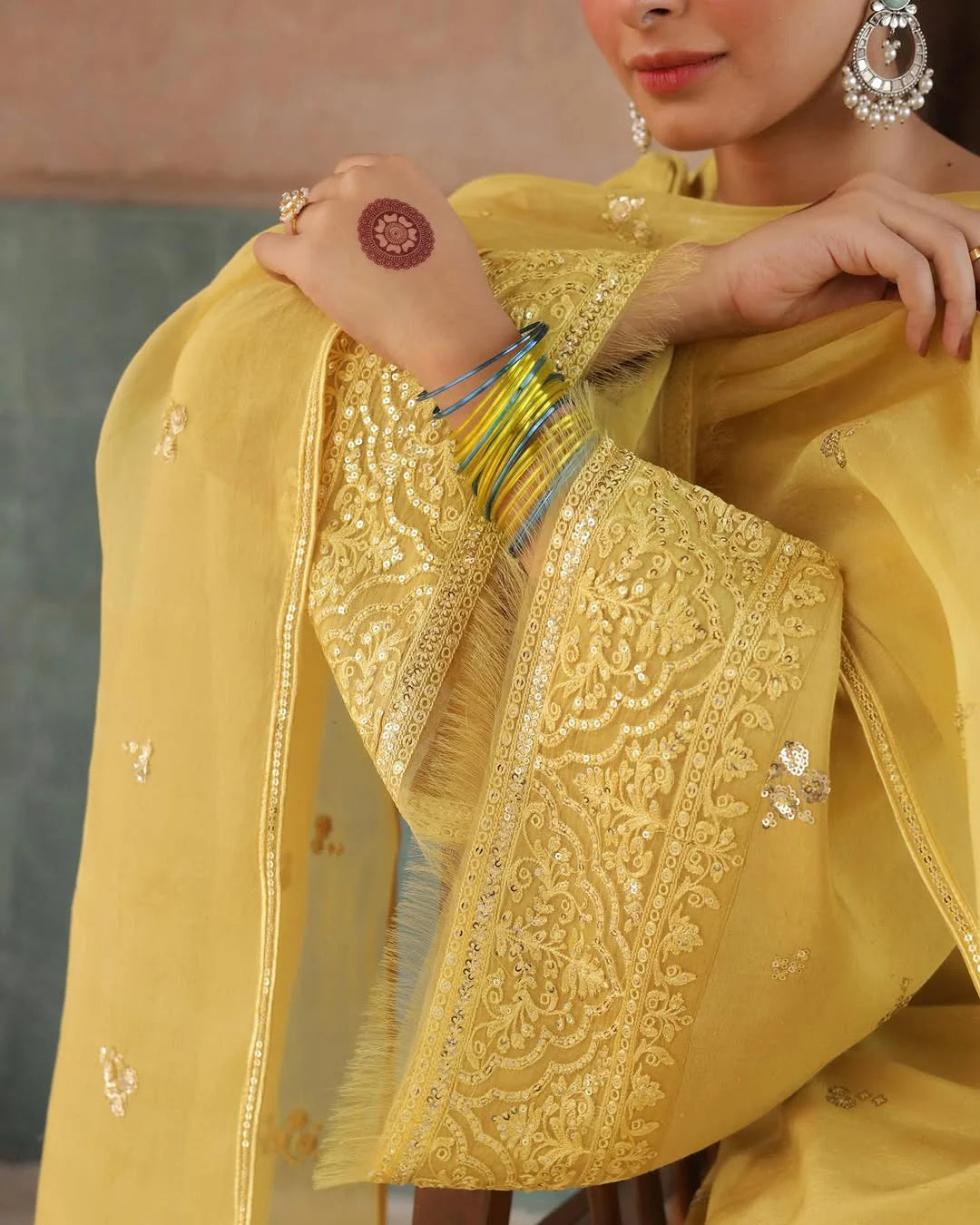 Lemon Yellow Farshi 3-Piece Dress