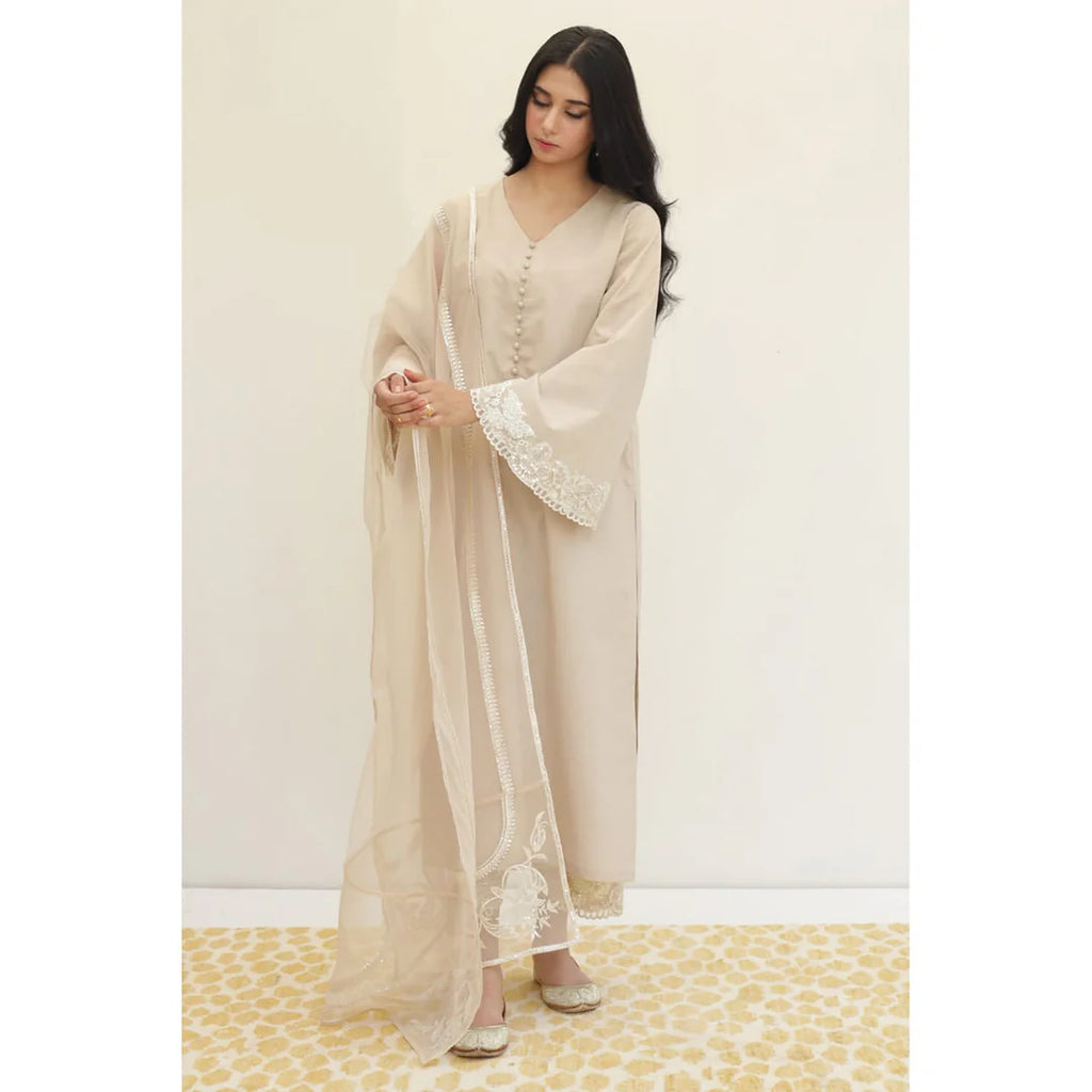 Beige|3-piece Stiched Dress Eid Arrival
