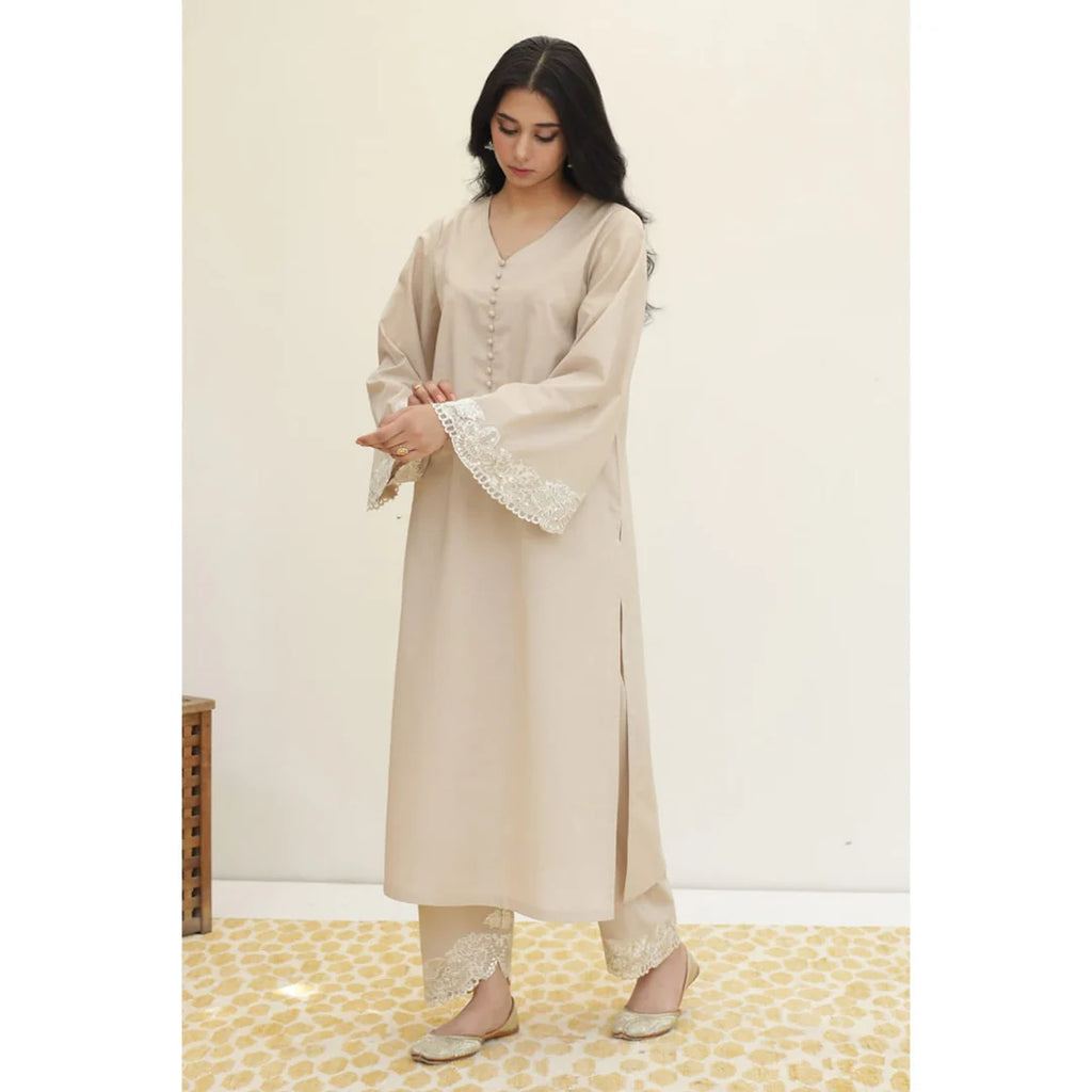 Beige|3-piece Stiched Dress Eid Arrival
