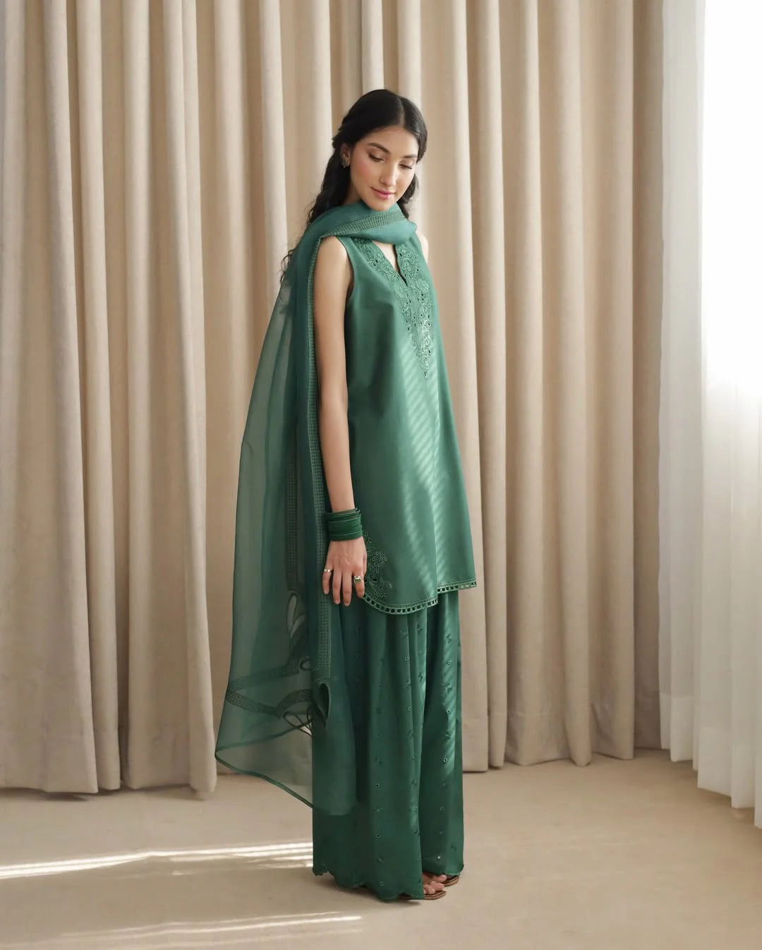 Zinc Green 🌿 Full Sleeve's Stitched Dress