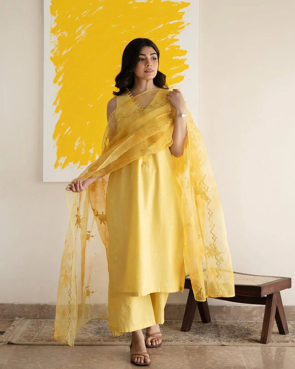 Mellow Yellow Full Sleeve 3-piece Stiched Dress