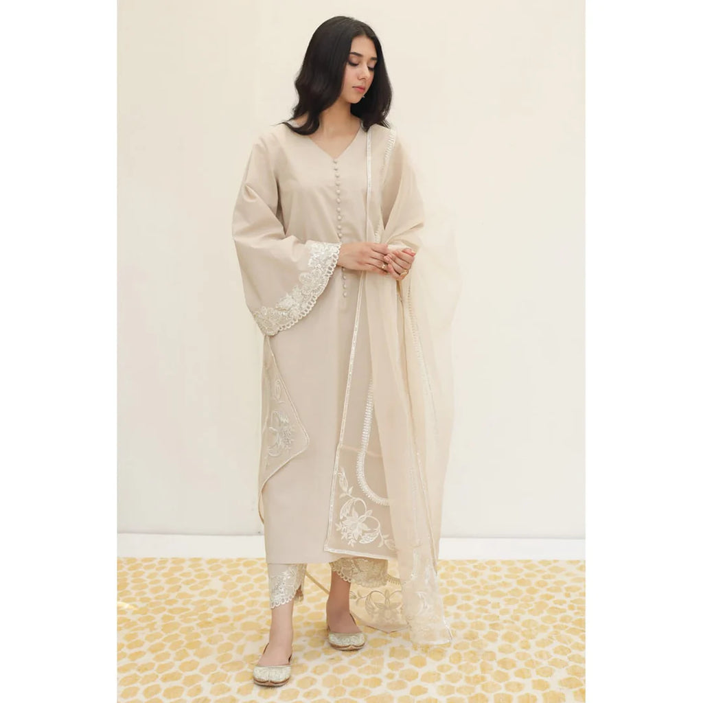 Beige|3-piece Stiched Dress Eid Arrival