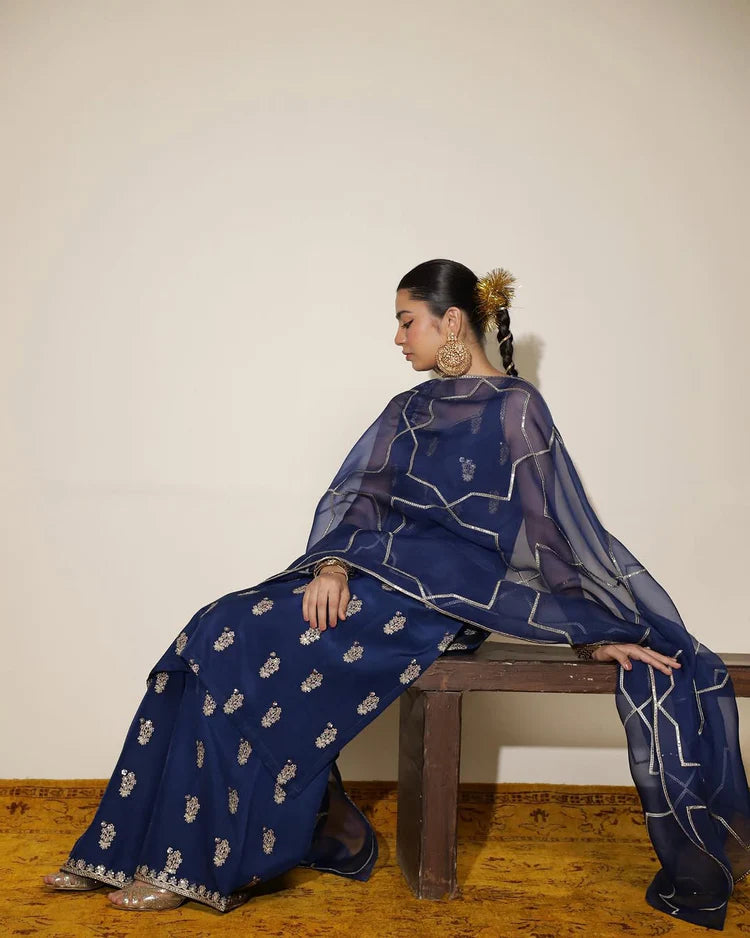 Cobalt blue 3-piece Stiched Dress