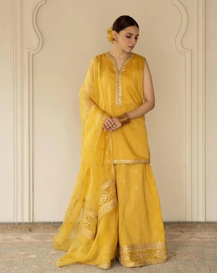 Yellow Embroidered Lawn Stitched Dress